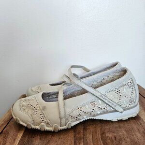 Skechers Leather Mary Jane Shoes Womens Size 7.5 Floral Lace Ballet Flats Y2K